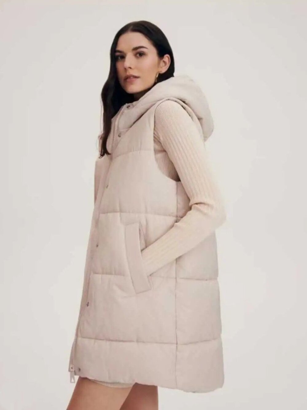 Women's Blush Longline Puffer Vest Hooded